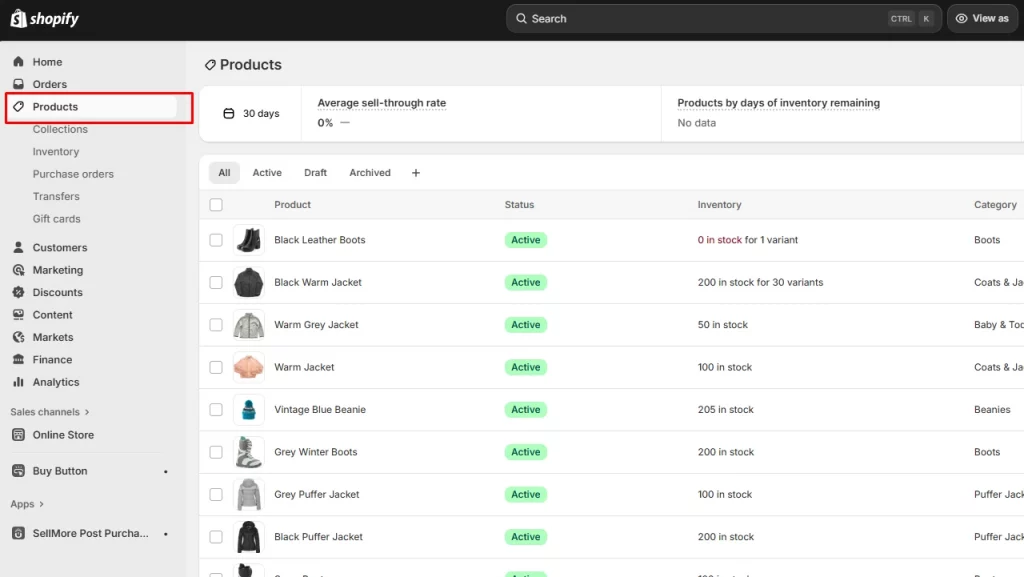 Click on 'Products' in the Shopify admin panel. 