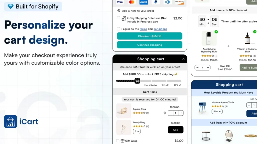 iCart helps you personalize your cart design. 