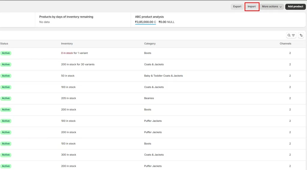 Import your CSV files with SKU numbers in Shopify. 