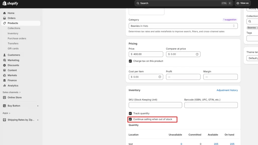 Enable the 'Continue selling when out of stock' option. 