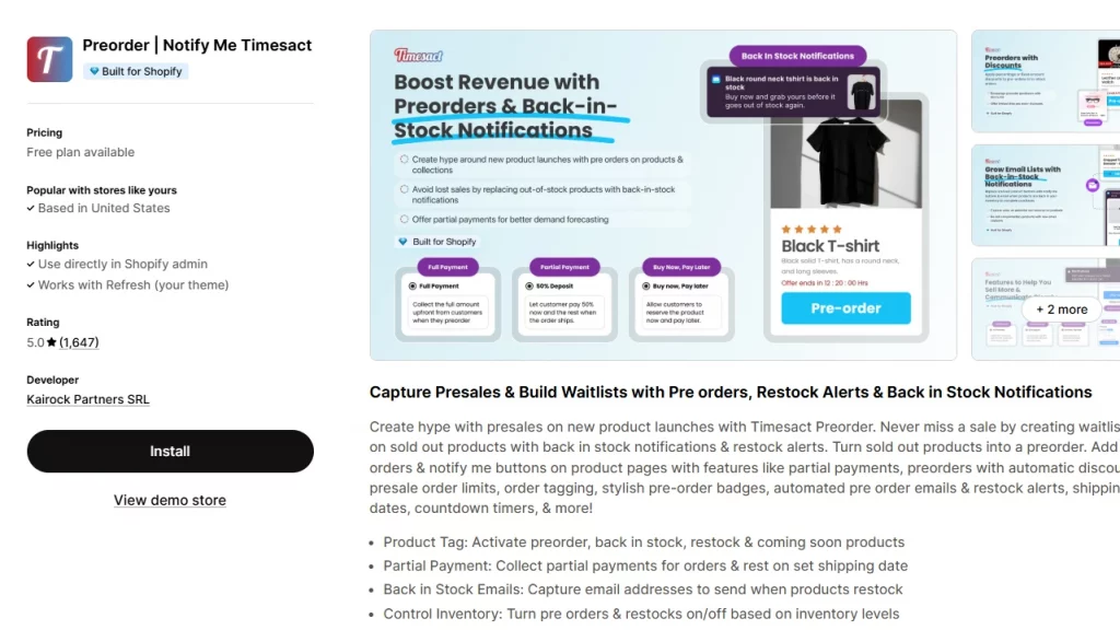 The Shopify pre-order app, Preorder | Notify Me Timesact.