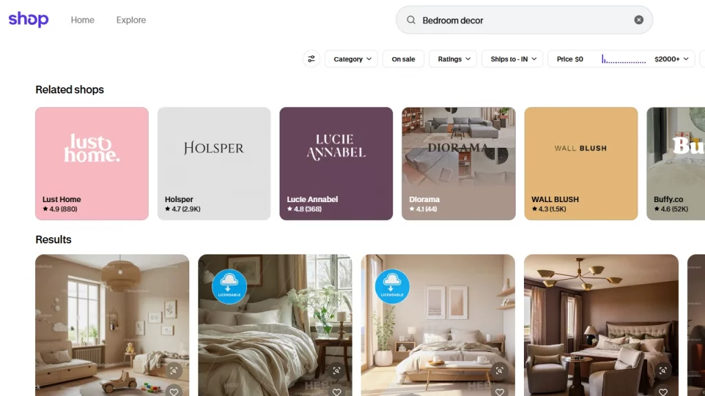 Shop App interface for customers. 