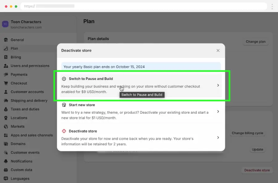 Choose pause and build plan options