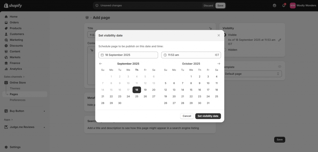 visibility settings for pages 
