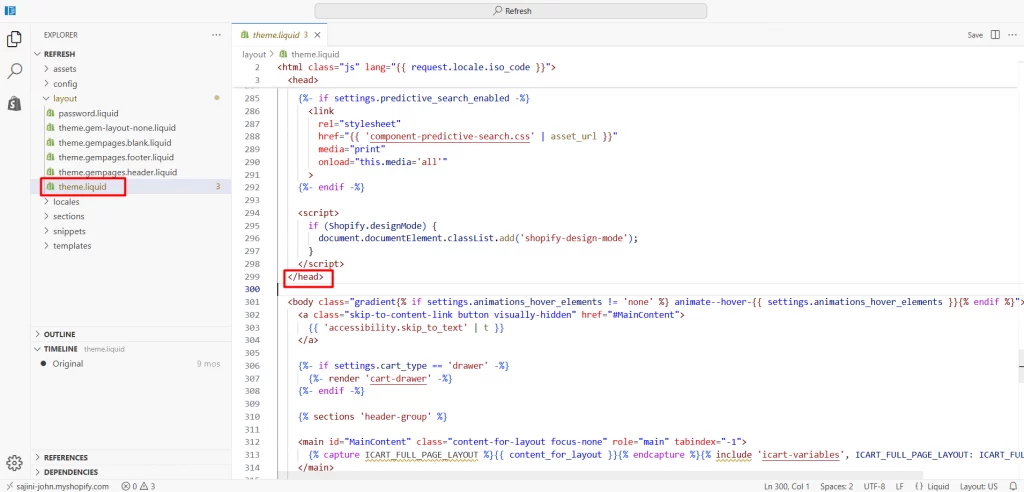 editor code in backend of theme