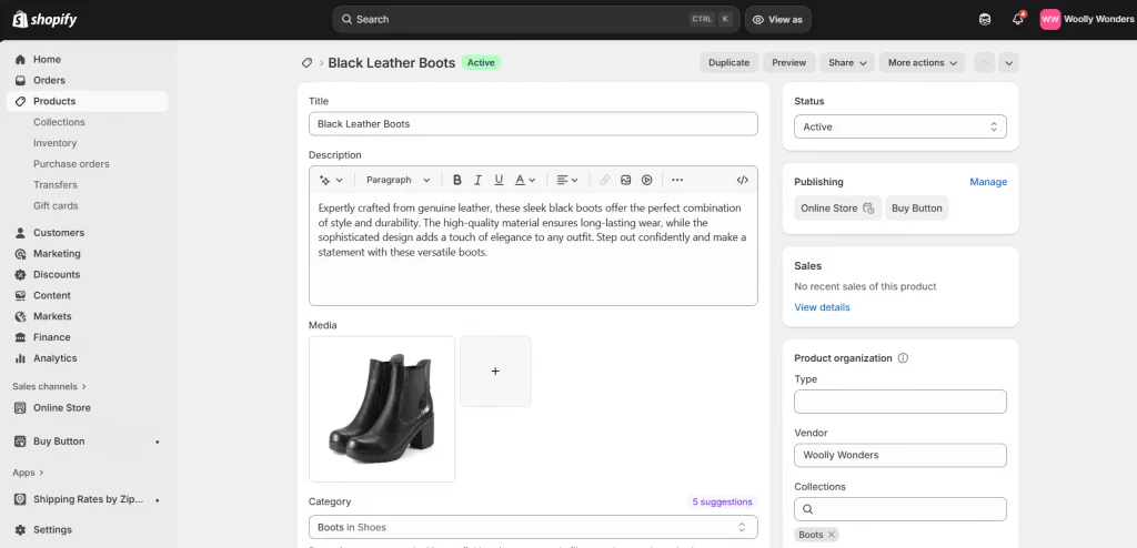 Product page edit