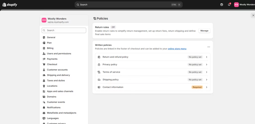 Policies settings