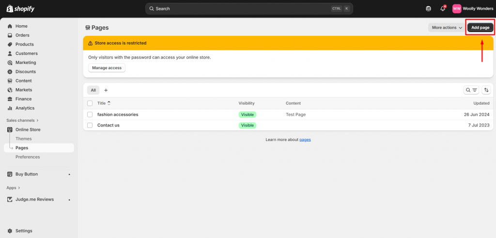 Click add page option