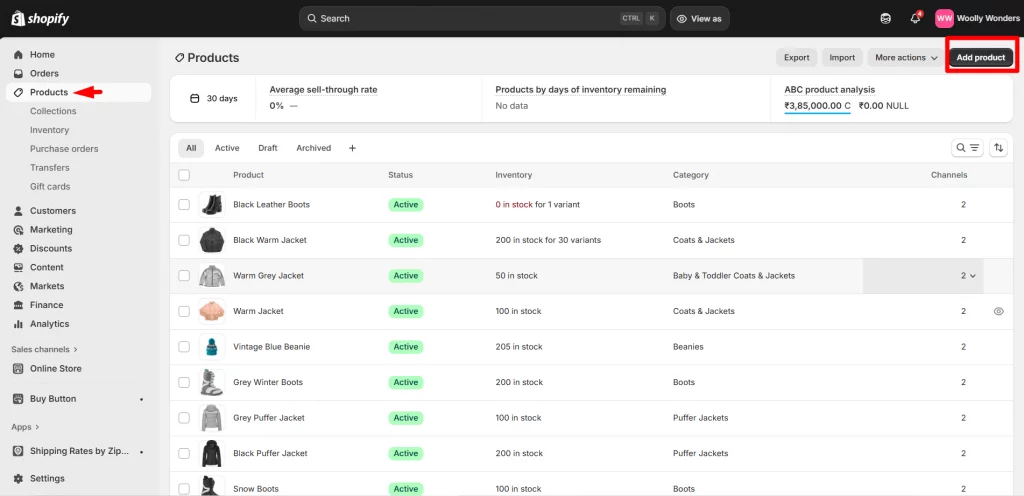 Product settings 