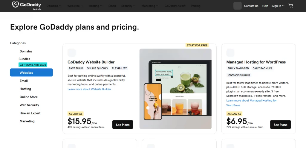 godaddy pricing plan