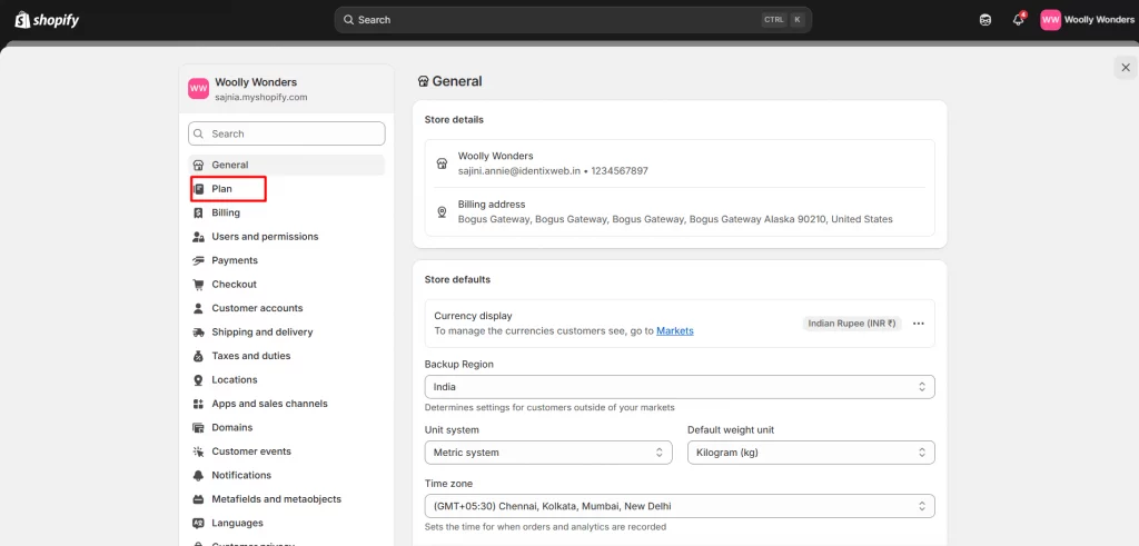 Select Plan settings 