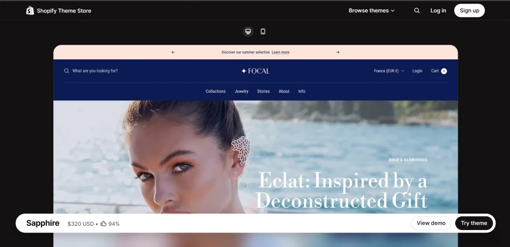 Sapphire style Shopify theme