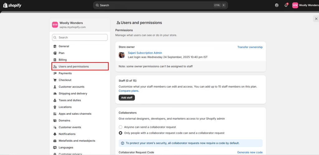 Select Users and Permissions