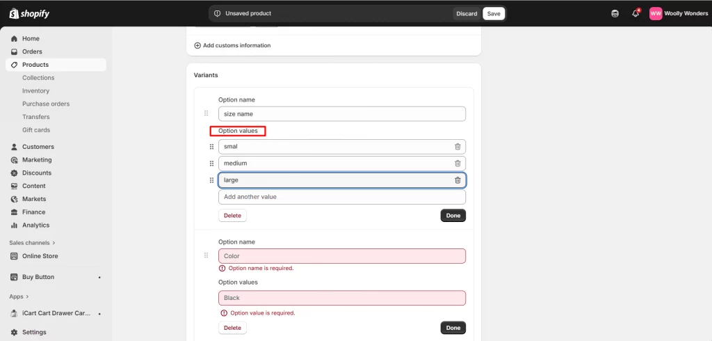 Add the first option