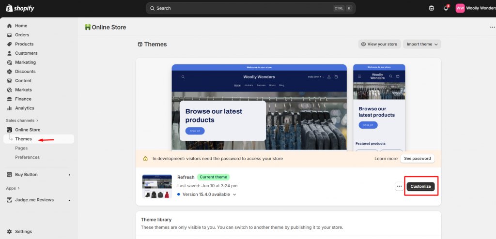 Customize page setting