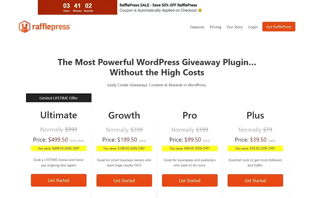 The Black Friday Landing Page of the brand, Rafflepress. 