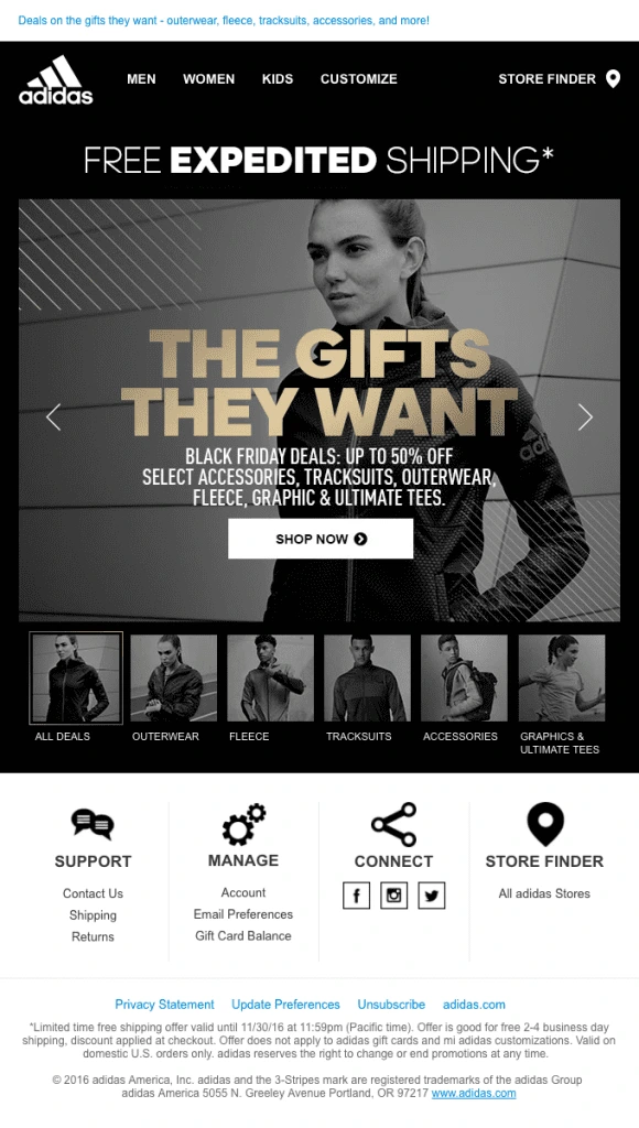 Adidas's Black Friday email marketing campaign.