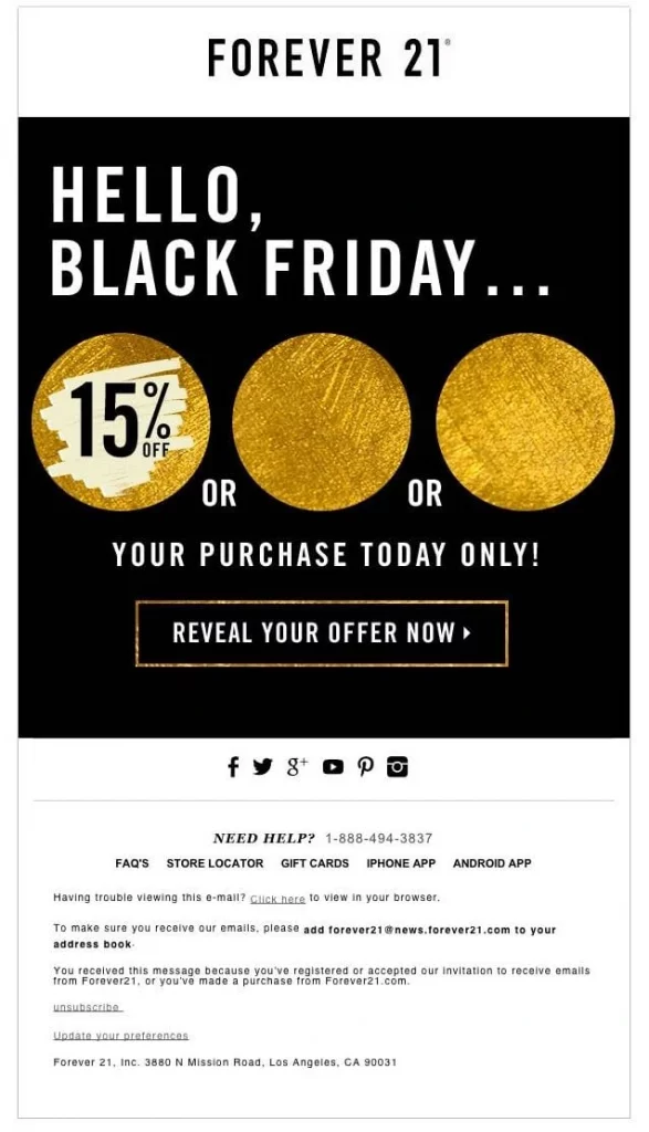 Forever 21's Black Friday Email marketing campaign.