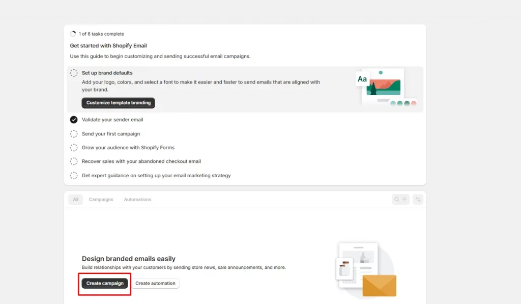 Campaign creation in Shopify Email app
