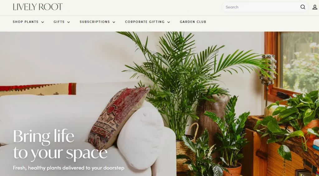 Homepage of a Shopify store, Lively Root.