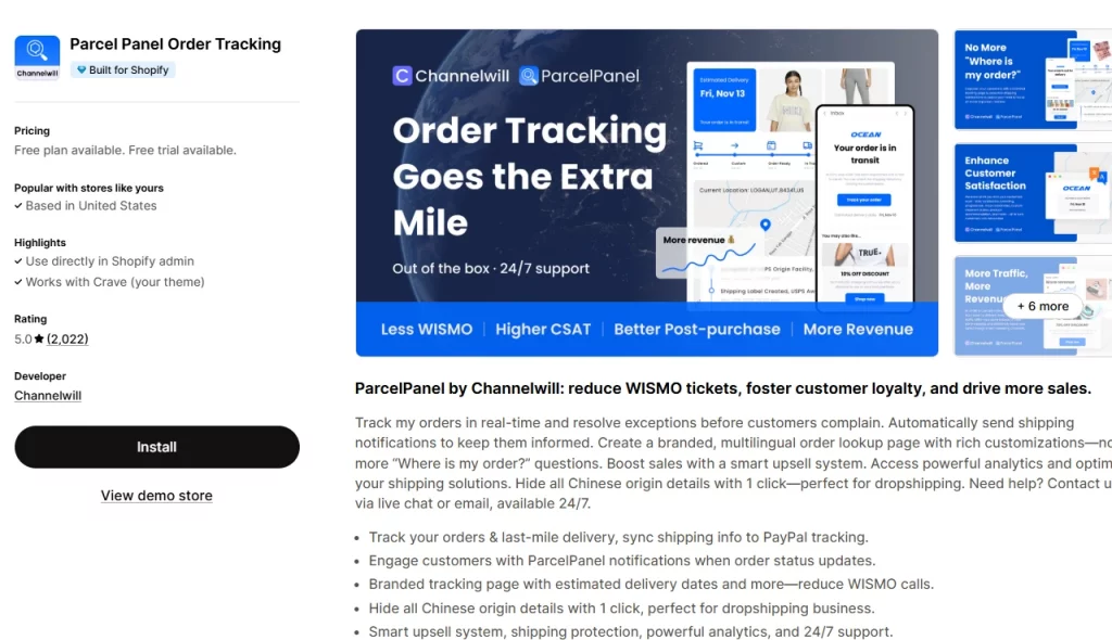 Parcel Panel Order Tracking Shopify app