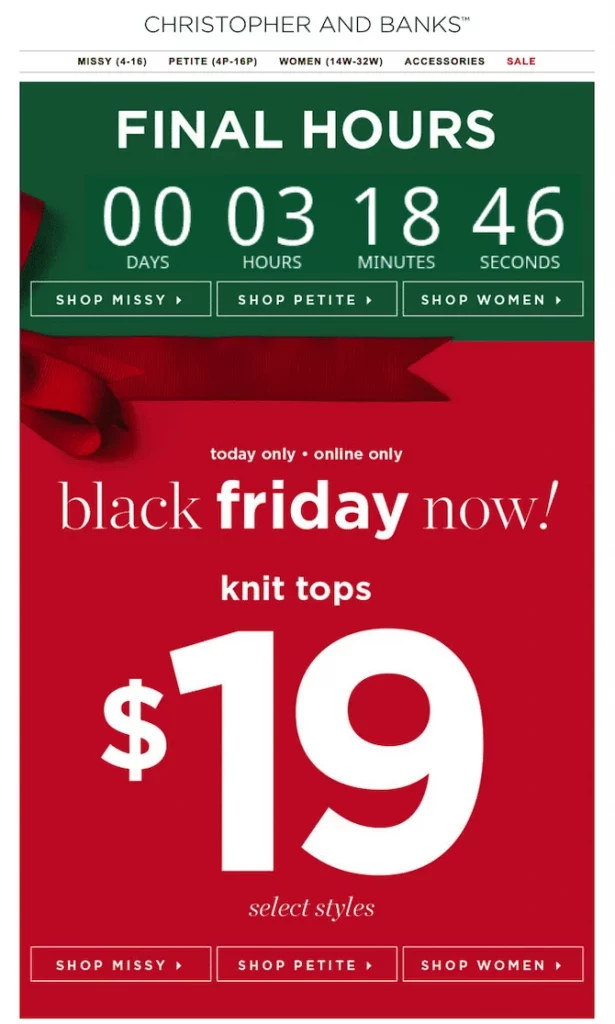 Black Friday email marketing campaign from Christopher and Banks. 
