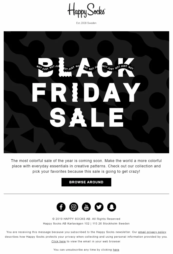 Happy Sock's Black Friday Email marketing campaign.