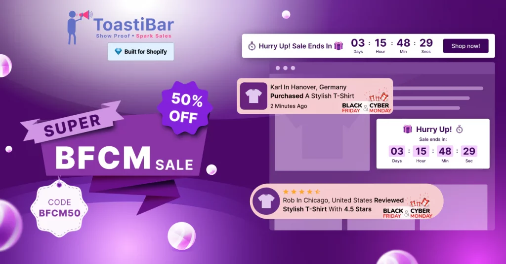 BFCM Shopify app, Toastibar