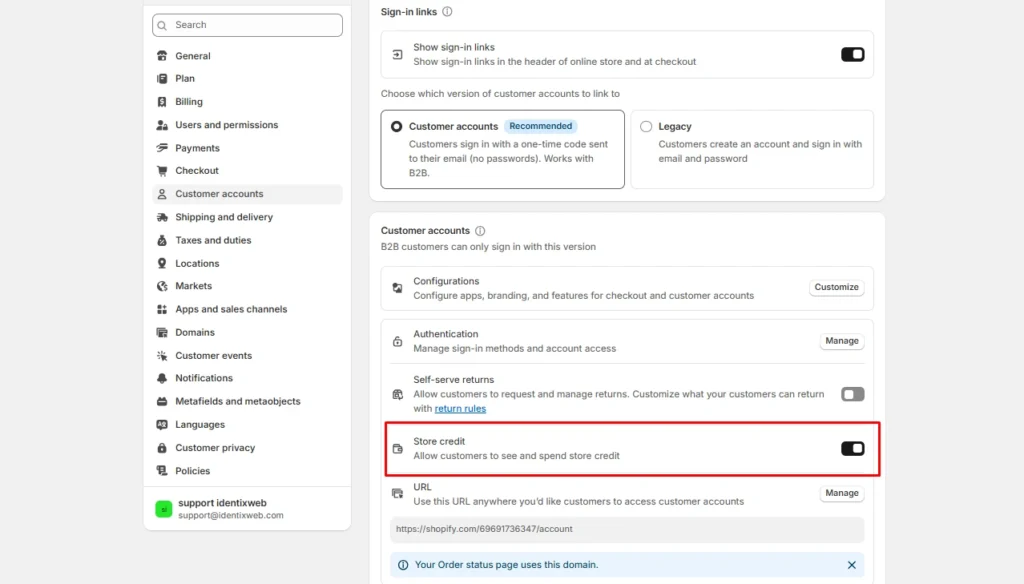 Store credit feature in Shopify