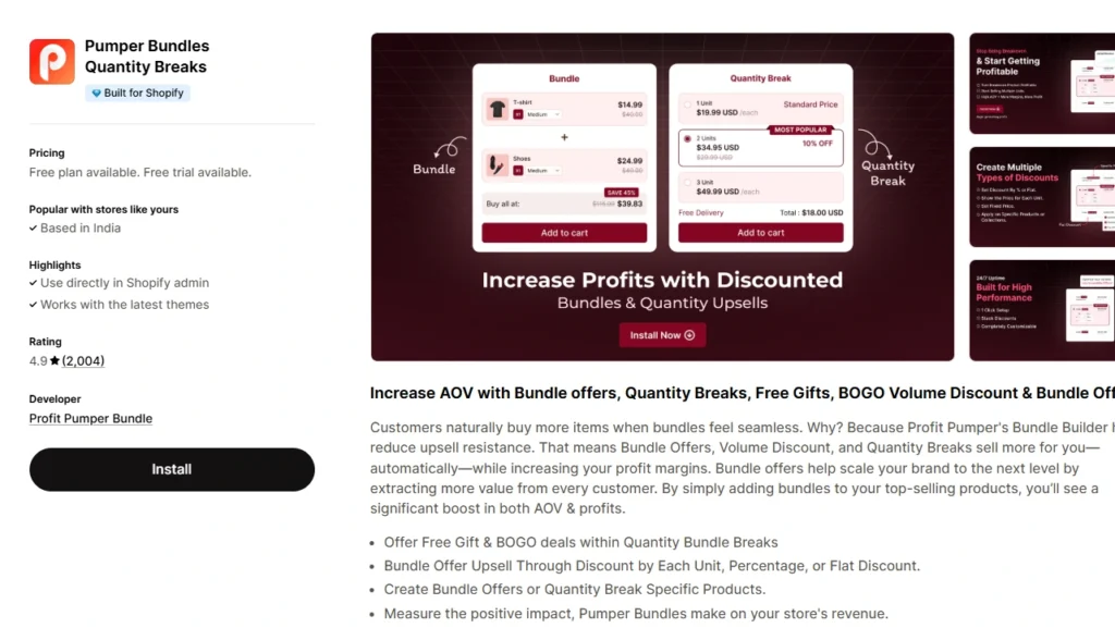 Pumper bundles quantity breaks for product bundling