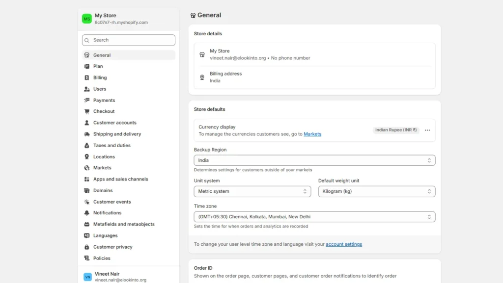 General store settings in Shopify General store settings in Shopify