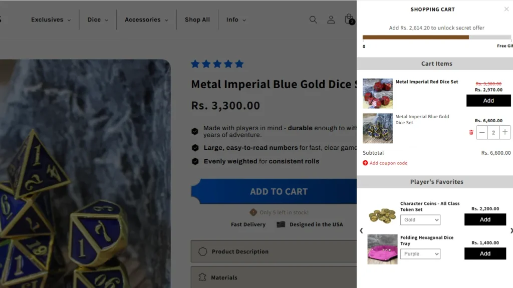 Dice Dungeons using a cart drawer of iCart Dice Dungeons using a cart drawer of iCart