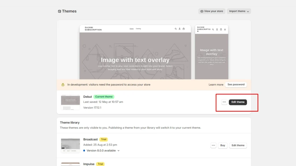 Edit theme in Shopify