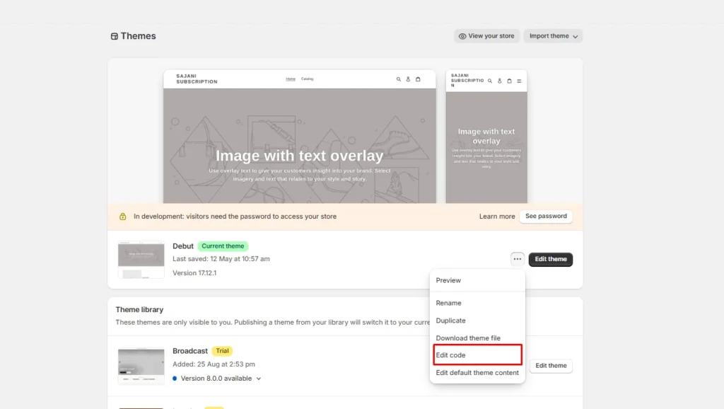 Edit code in Shopify theme