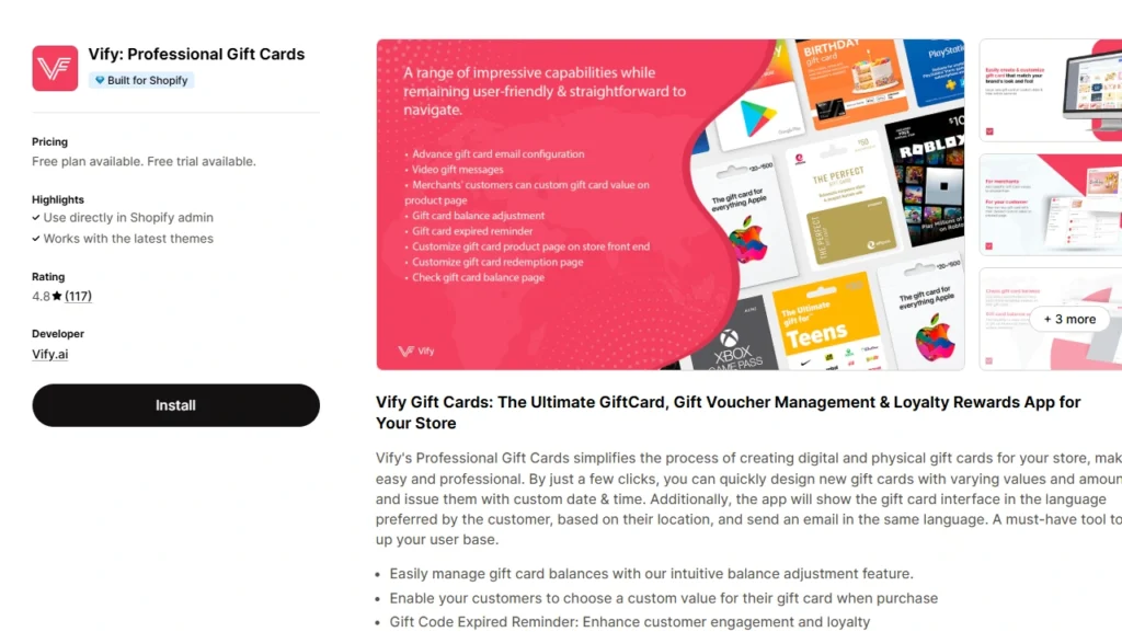 The Shopify gift card app, Vify The Shopify gift card app, Vify