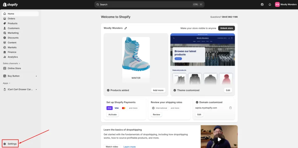 open shopify settings open shopify settings