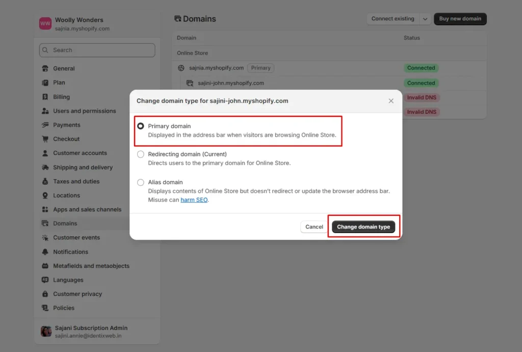 change primary domain in shopify change primary domain in shopify