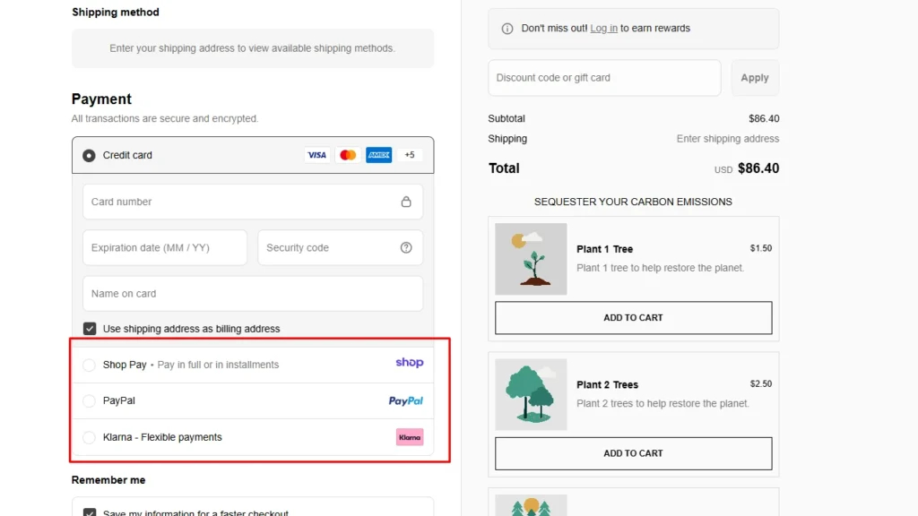 Checkout page of Tentree store Checkout page of Tentree store