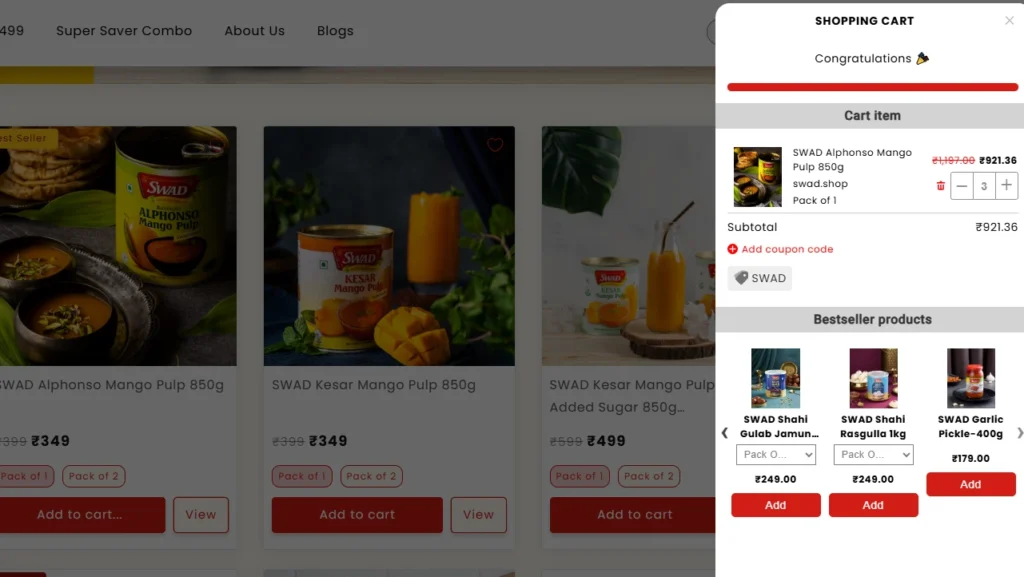 The Swad store is using iCart The Swad store is using iCart