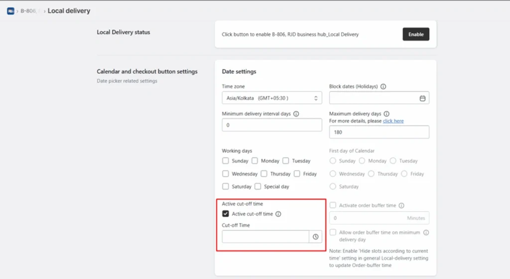 set active cutoff time