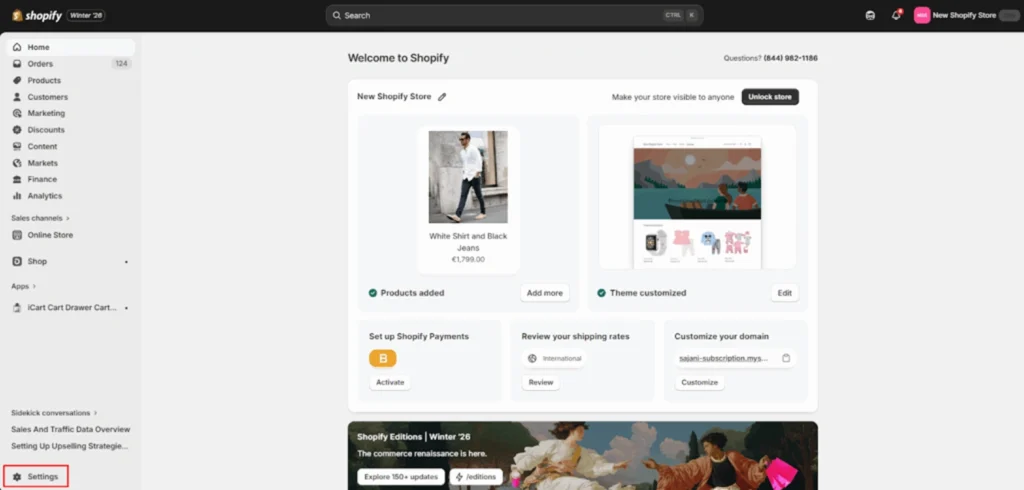 open shopify settings open shopify settings
