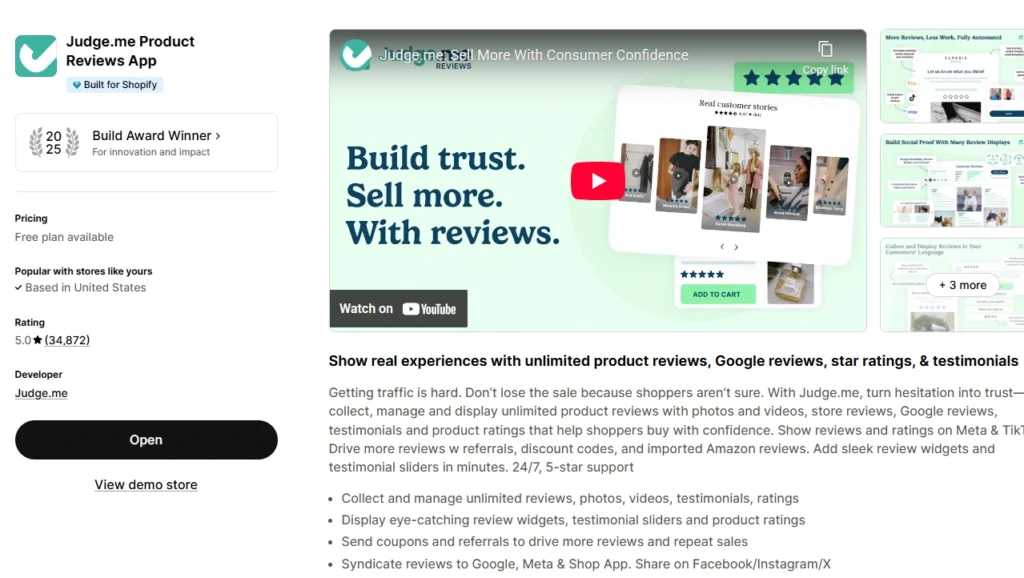 JudgeMe, one of the best Shopify apps for beginners JudgeMe, one of the best Shopify apps for beginners