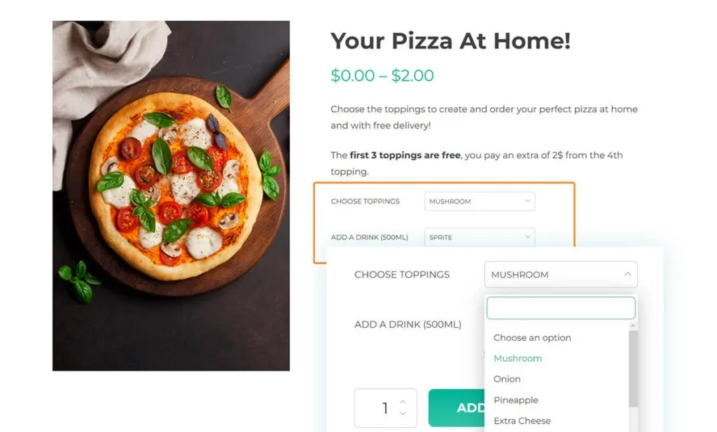 A product add-on in a food and drink Shopify store A product add-on in a food and drink Shopify store