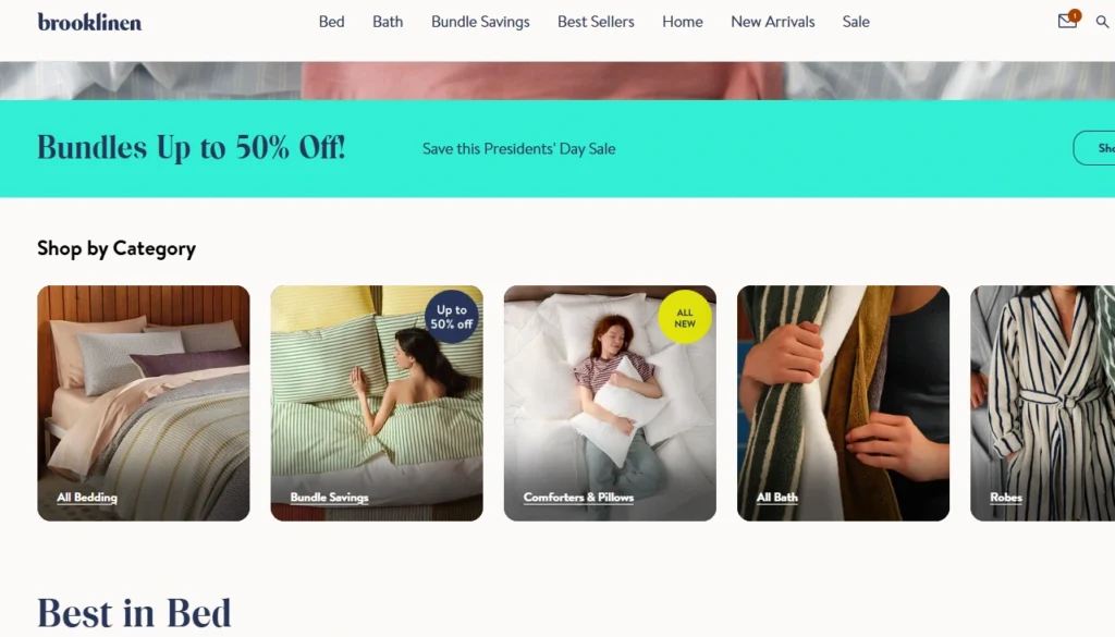 Brooklinen, one of the best examples of Shopify home decor stores Brooklinen, one of the best examples of Shopify home decor stores