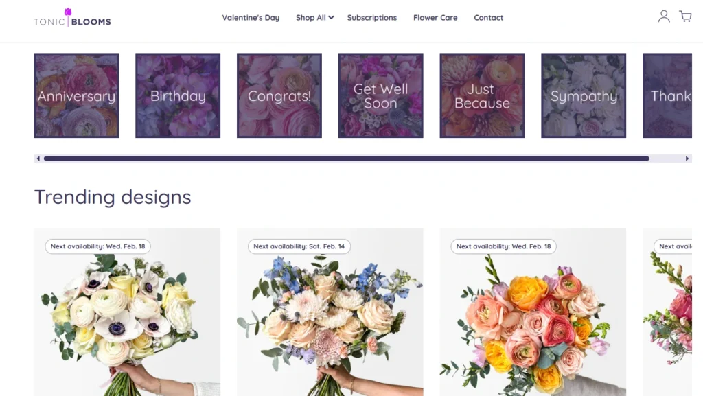 Tonic Blooms, an example of a Shopify florist store. Tonic Blooms, an example of a Shopify florist store.