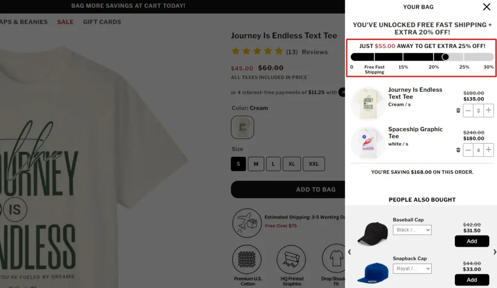 A Shopify clothing store, Garb Classics, is using the progress bar feature A Shopify clothing store, Garb Classics, is using the progress bar feature