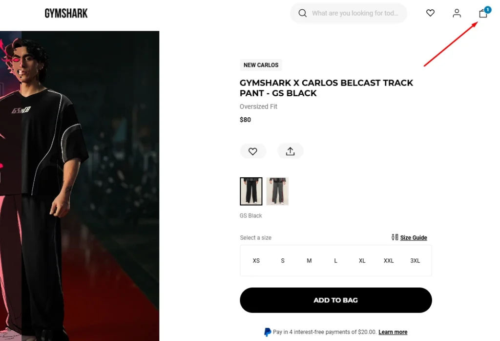 A Shopify cart icon in Gymshark A Shopify cart icon in Gymshark