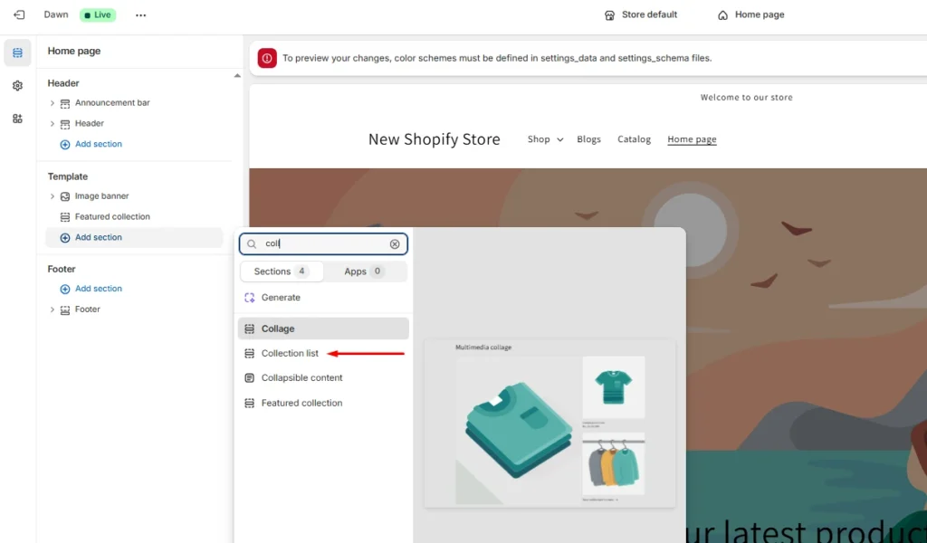 Collection list feature in theme editor Collection list feature in theme editor