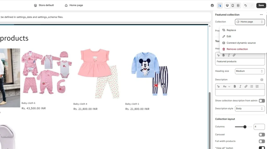 Edit featured collection section Edit featured collection section