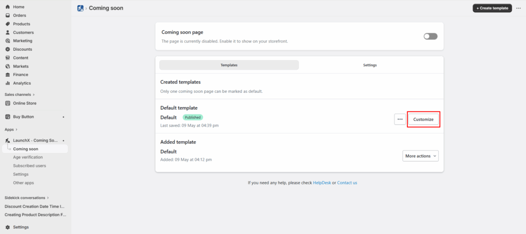 customize coming soon page